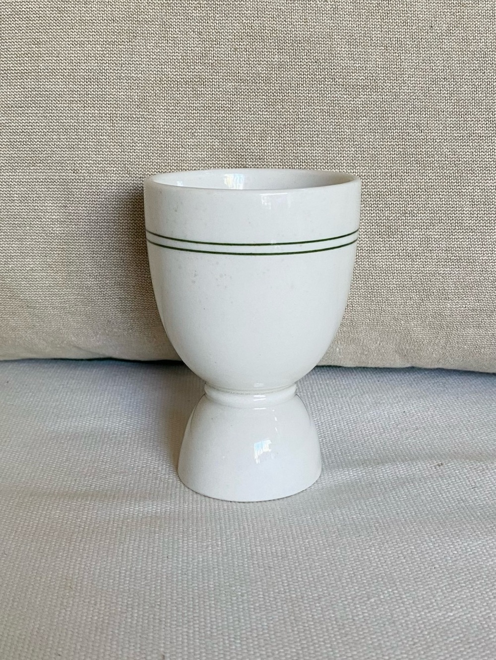 Vintage Double Sided Egg Cup Ceramic Green Stripe Restaurant Ware 4” MCM